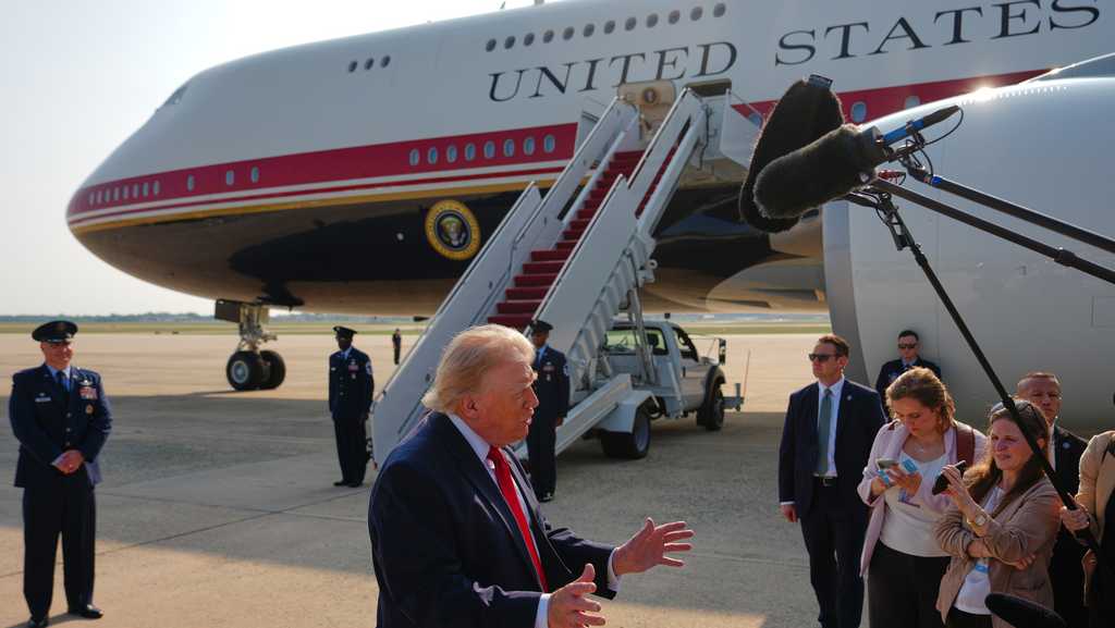 Refurbished Qatari Aircraft Flies as Air Force One for Trump’s North Dakota Visit Refurbished Qatari Aircraft Flies as Air Force One for Trump’s North Dakota Visit