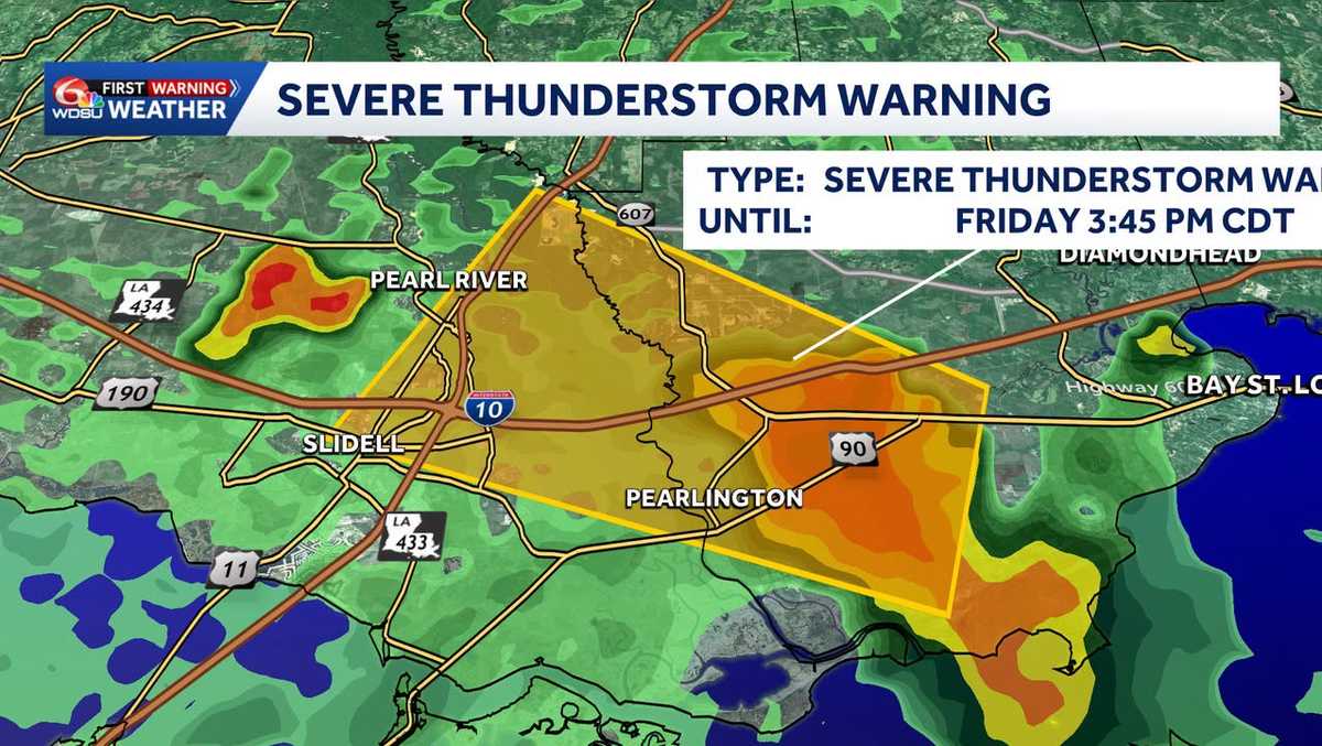 A Severe Thunderstorm Warning for St. Tammany and Hancock