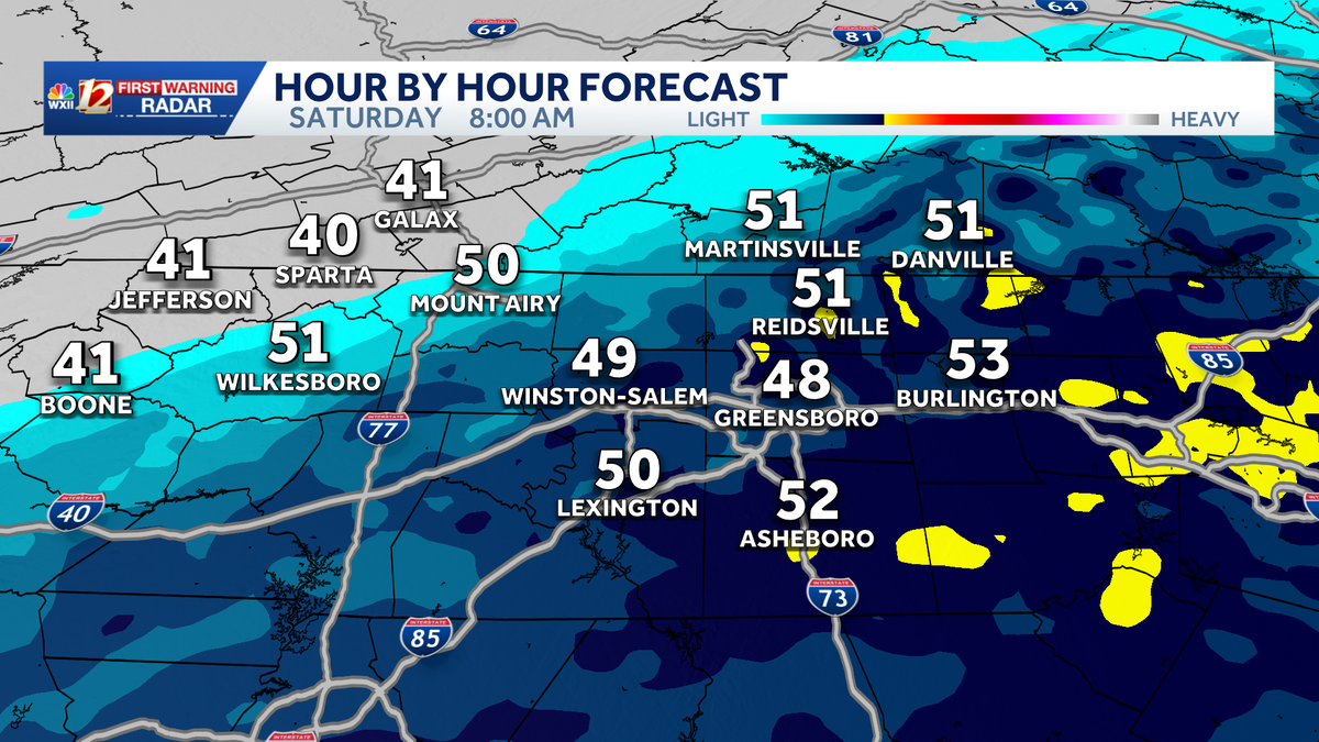 Cool 50s and Saturday rain chances in North Carolina  |  Cool and Dry Sunday
