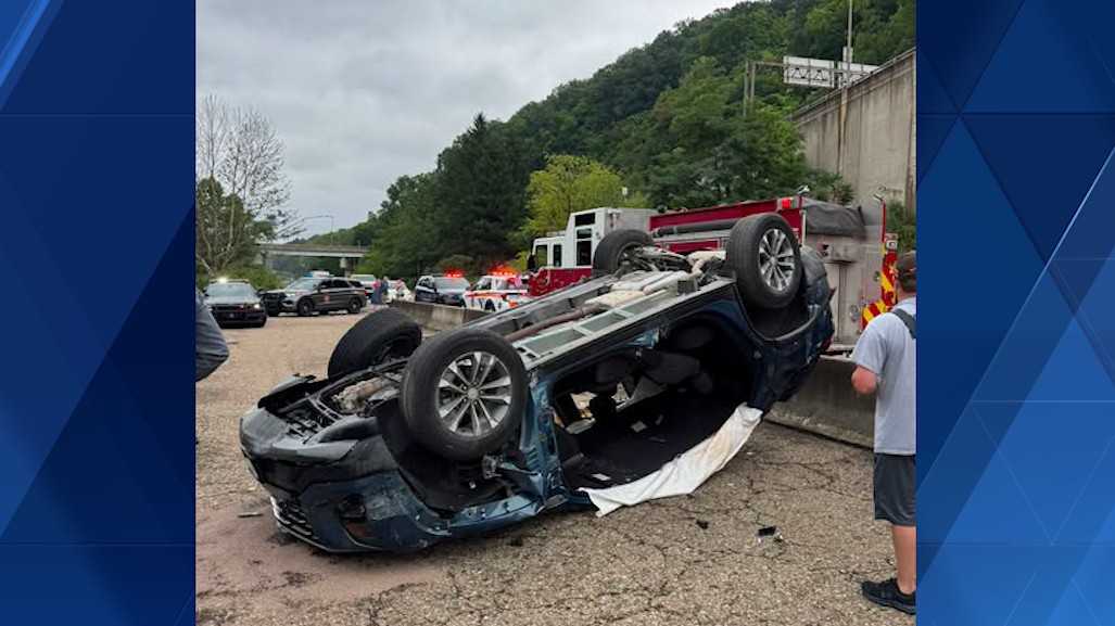 Person rescued after vehicle flips onto roof in Allegheny County