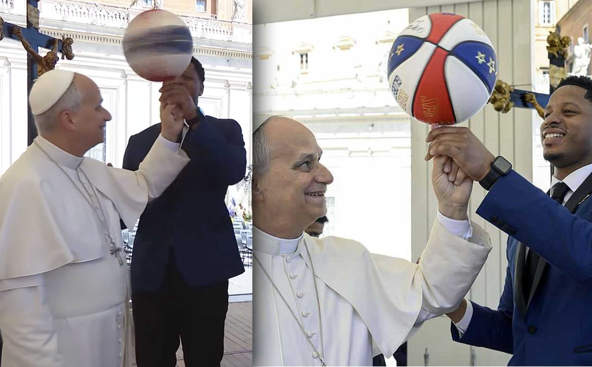 Watch: Pope Leo spins basketball on finger with help from Harlem Globetrotters
