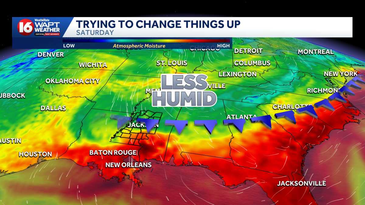 A weak front may bring storms—but little relief from the heat