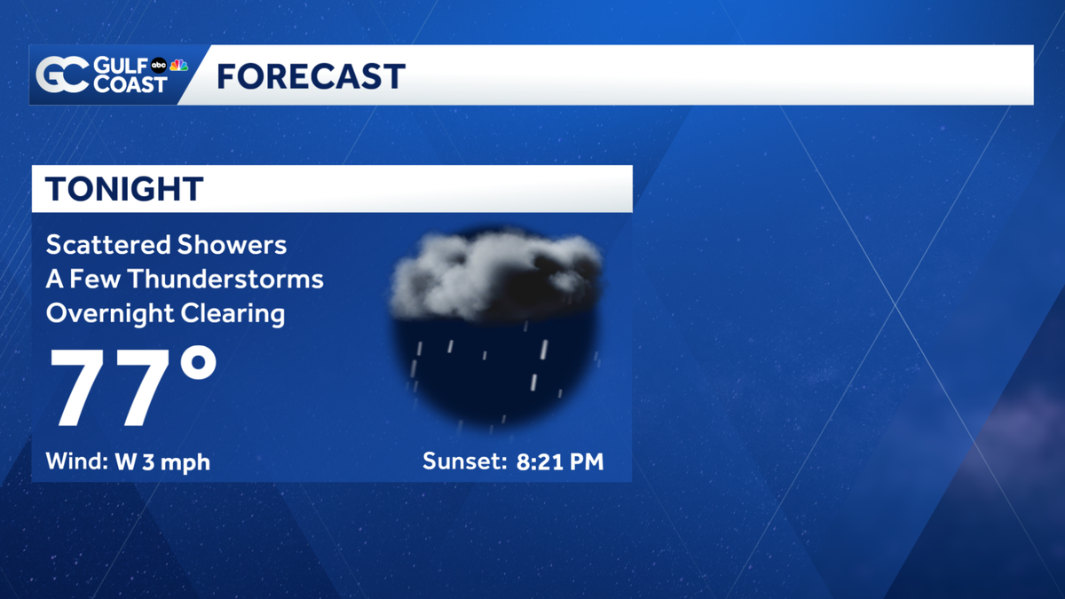 Expect another round of evening showers and storms for the Gulf Coast