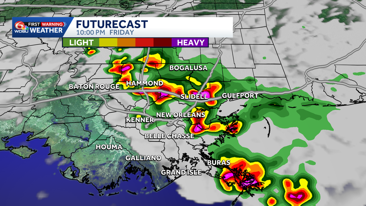 Isolated Louisiana and Mississippi severe risk late Friday. Gusty winds & lightning possible.