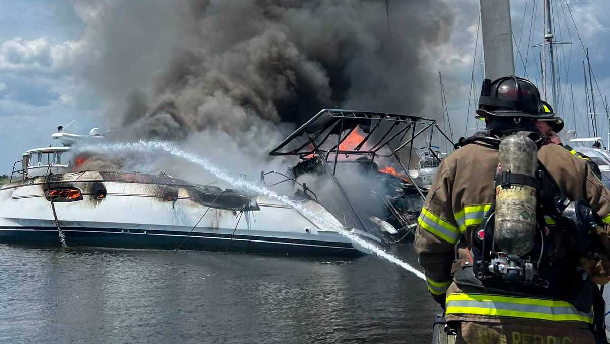 Brunswick fire crews respond to boat fire at marina