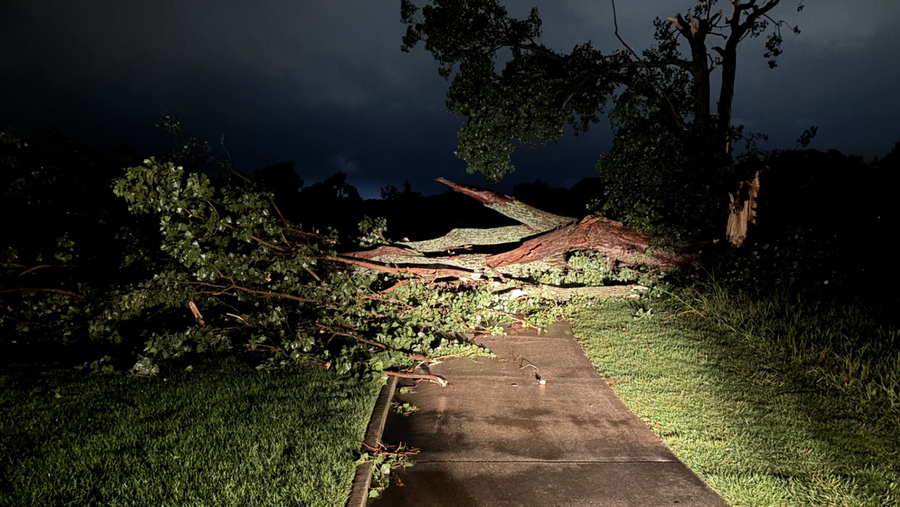 Golf course storm damage is shown.