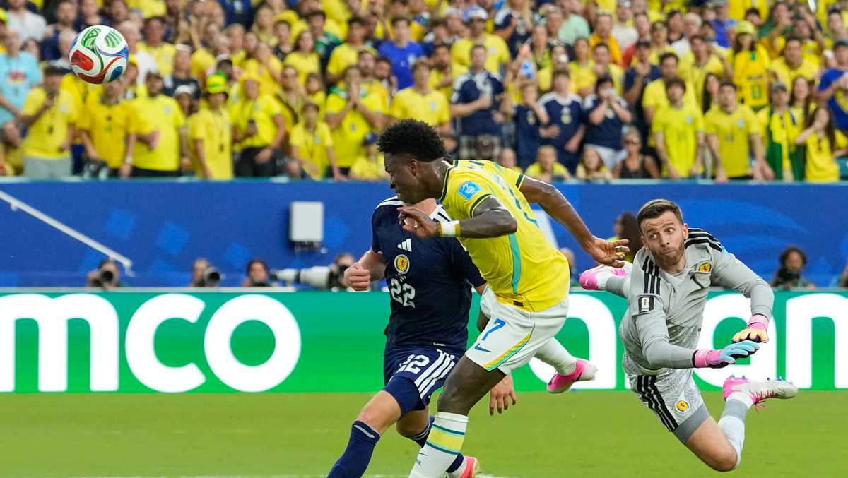 Vinícius Júnior scores 2 goals as Brazil beats Scotland 3-0 in Miami Gardens