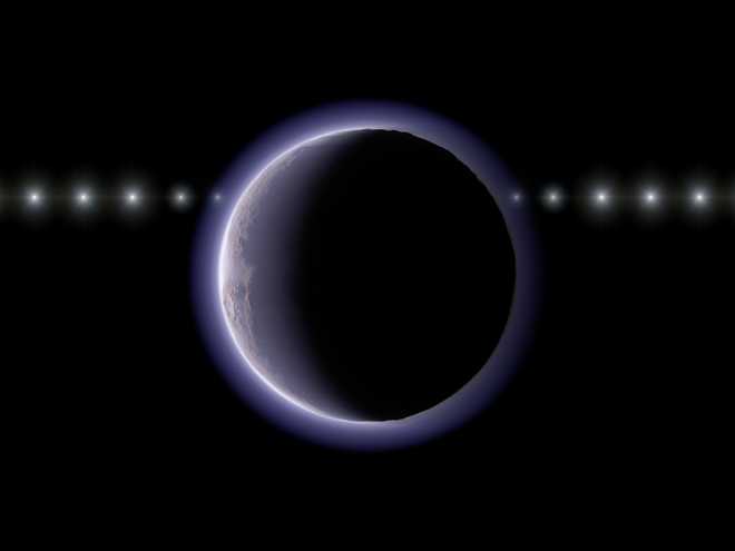 This image provided by NAOJ shows artist’s impression of the trans-Neptunian object (612533) 2002 XV93 occulting a background star.