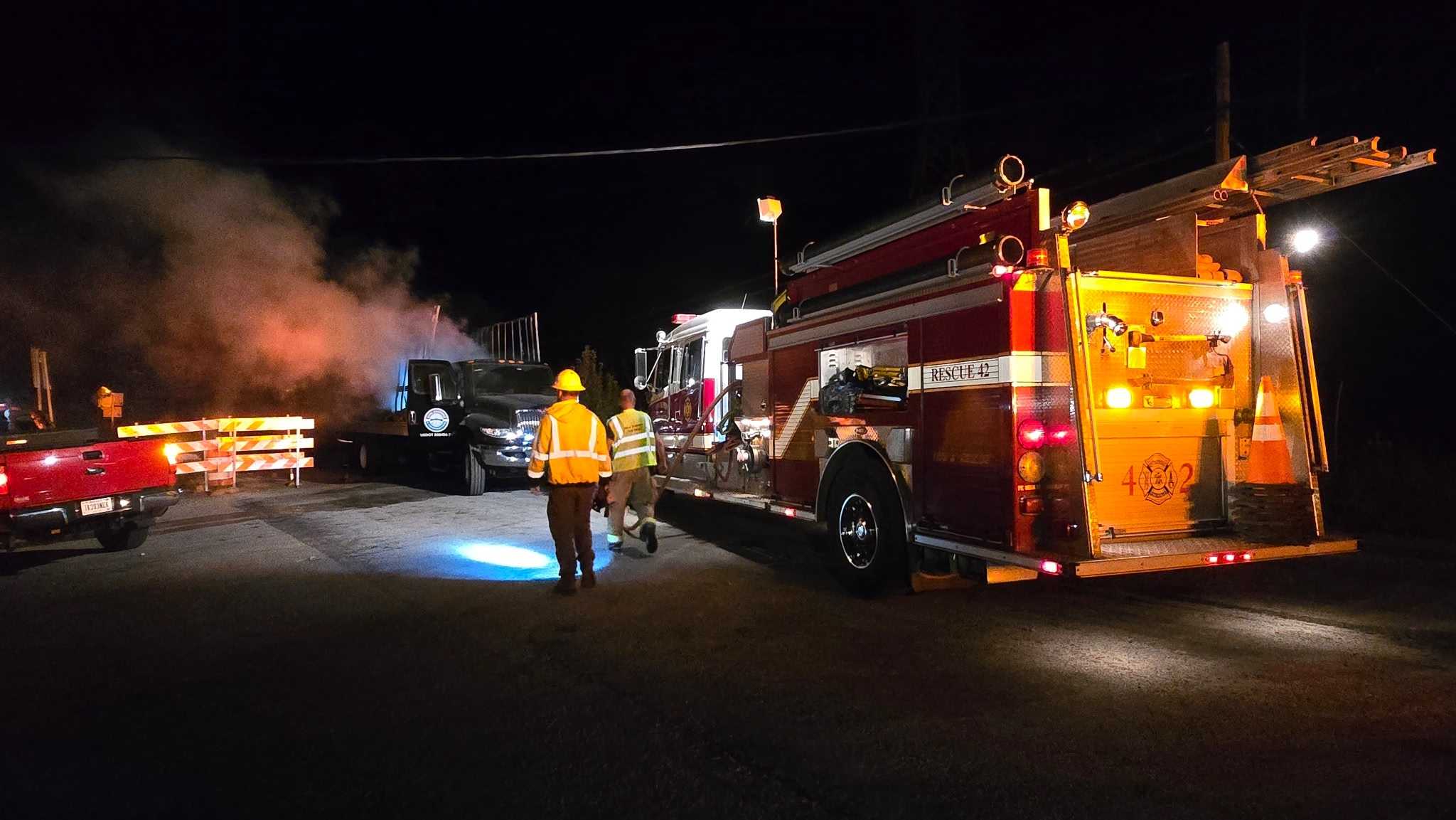 Barber Solvent Firefighters, hazmat crews respond to fire on Dearborn County bridge - WLWT