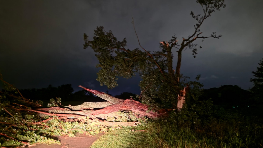 Golf course storm damage is shown.