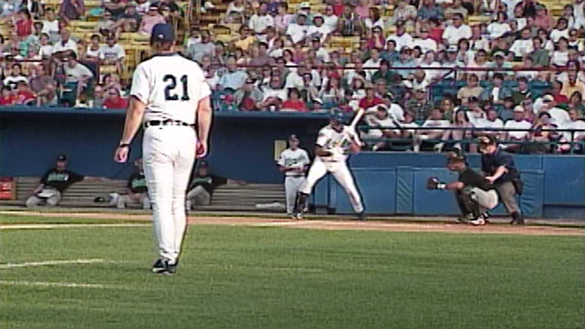 English man takes in his first baseball game at Rosenblatt Stadium in 1998