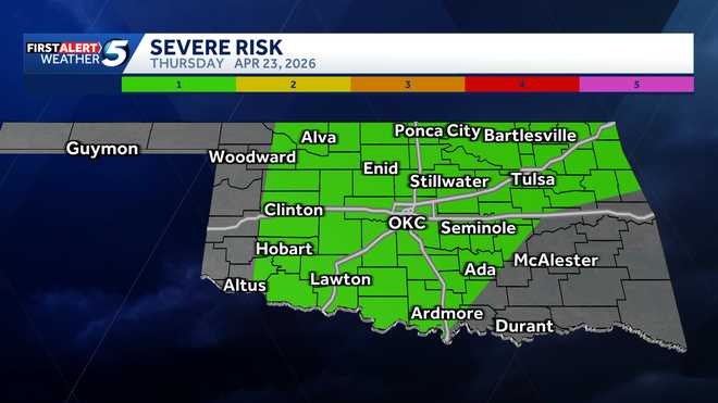 Oklahoma severe storms with low tornado risk possible Thursday