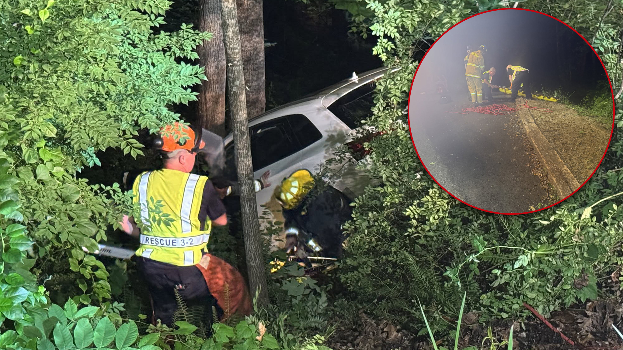 Driver rescued after vehicle goes down 40-foot embankment
