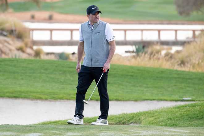 FILE - LIV Golf CEO Scott O'Neil is seen on the course during the pro-am before the start of LIV Golf tournament at Riyadh Golf Club, Feb 5, 2025 in Riyadh, Saudi Arabia.