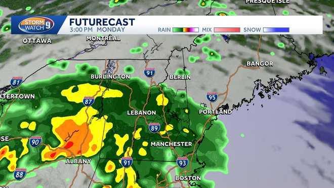 Southern New Hampshire to see heavy rain Monday afternoon, night
