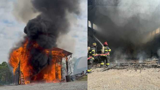Thick smoke, flames billow from shed in Western Pennsylvania