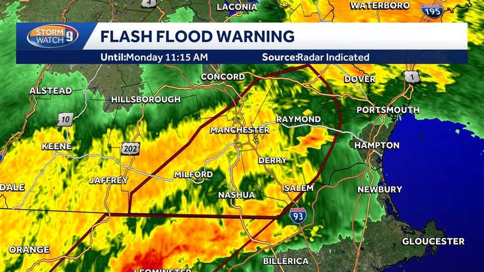 Flash flood warning issued in southern New Hampshire as showers, storms push through