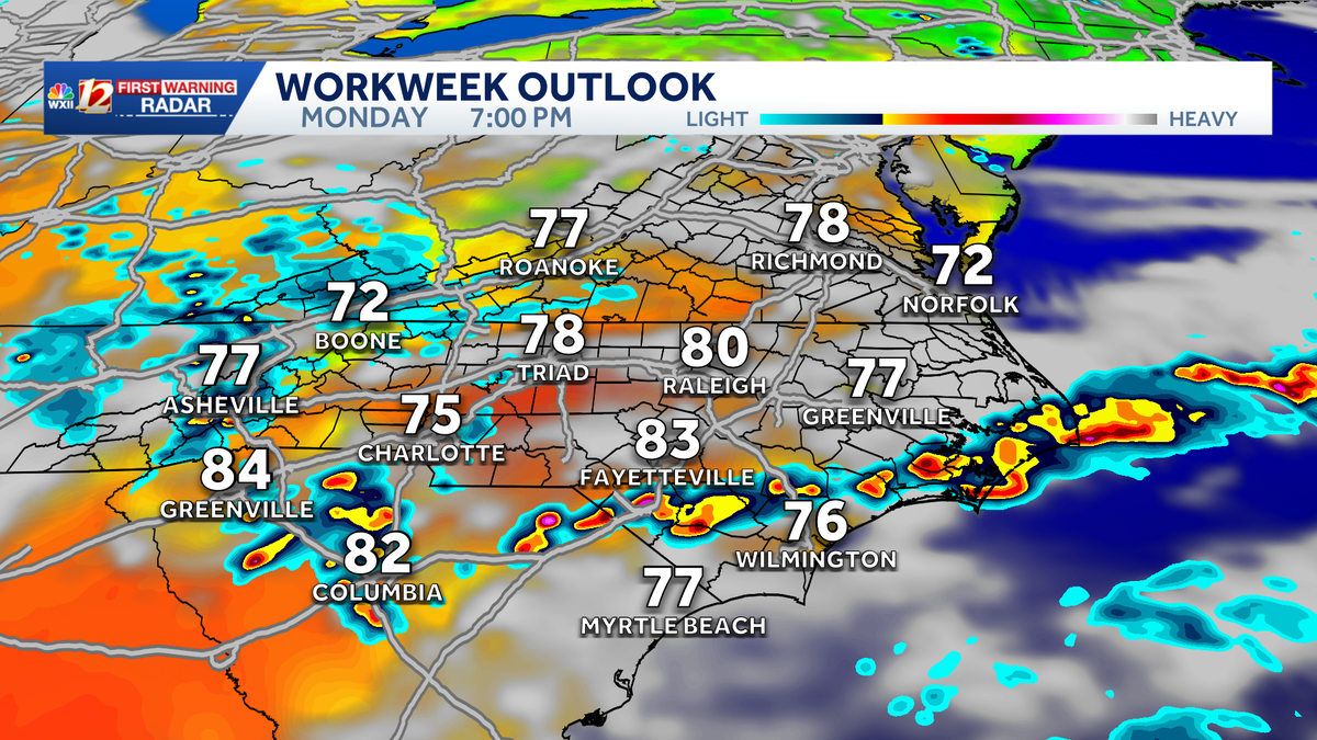 Humidity staying low in North Carolina | Small rain chances early week