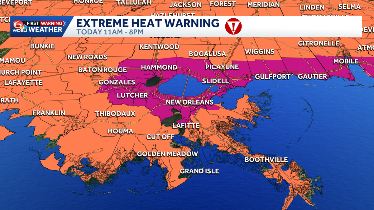 Alert Day: another hot one as we could feel dangerously hot, up to 115° heat index in Louisiana