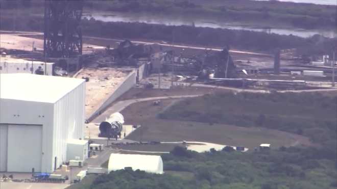 chopper 2 is over the launchpad after last night's blue origin rocket explosion