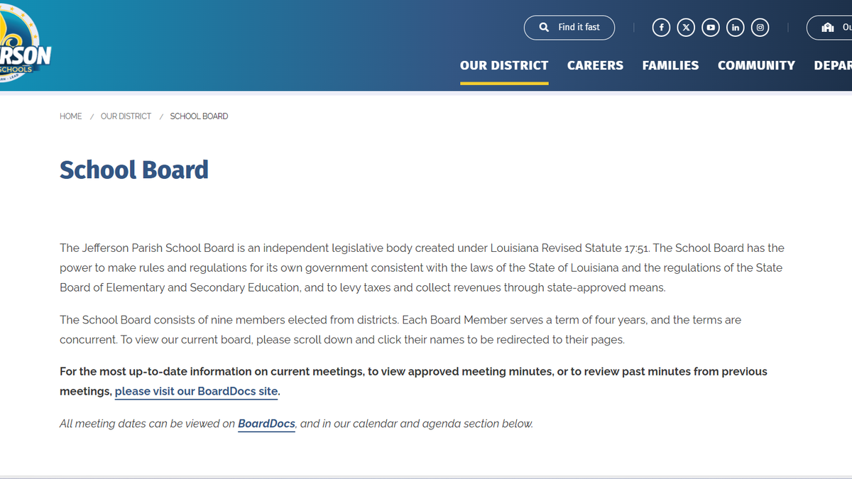 Jefferson Parish School Board agendas, minutes and policies are moving to a new platform