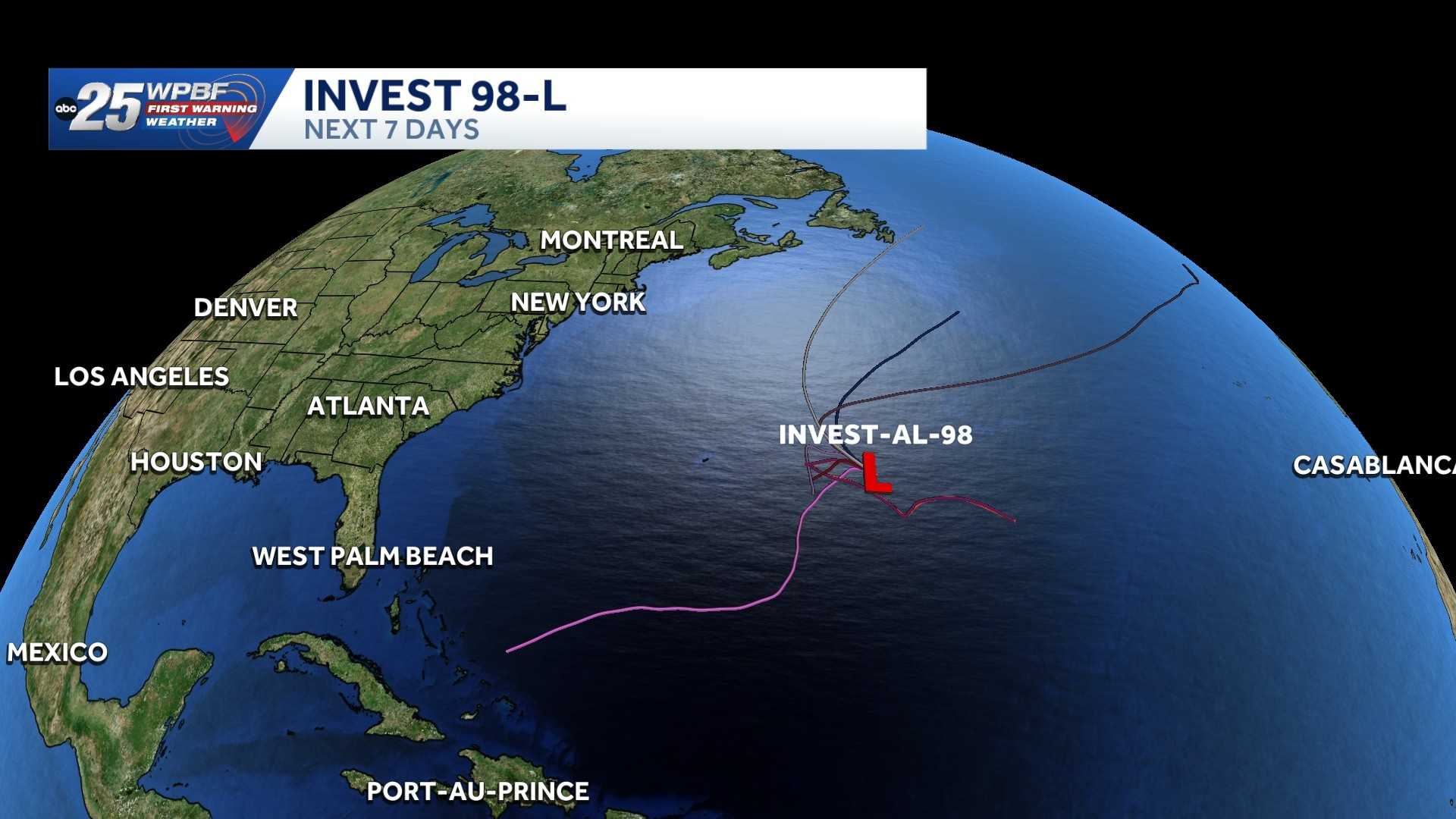 Tropical Invest 98-L shows no threat to Florida, forecast tracks remain over open Atlantic