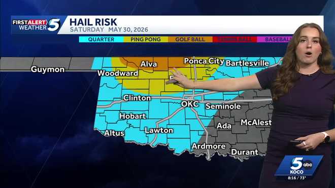 Riesgo de granizo en Oklahoma 30 de mayo de 2026