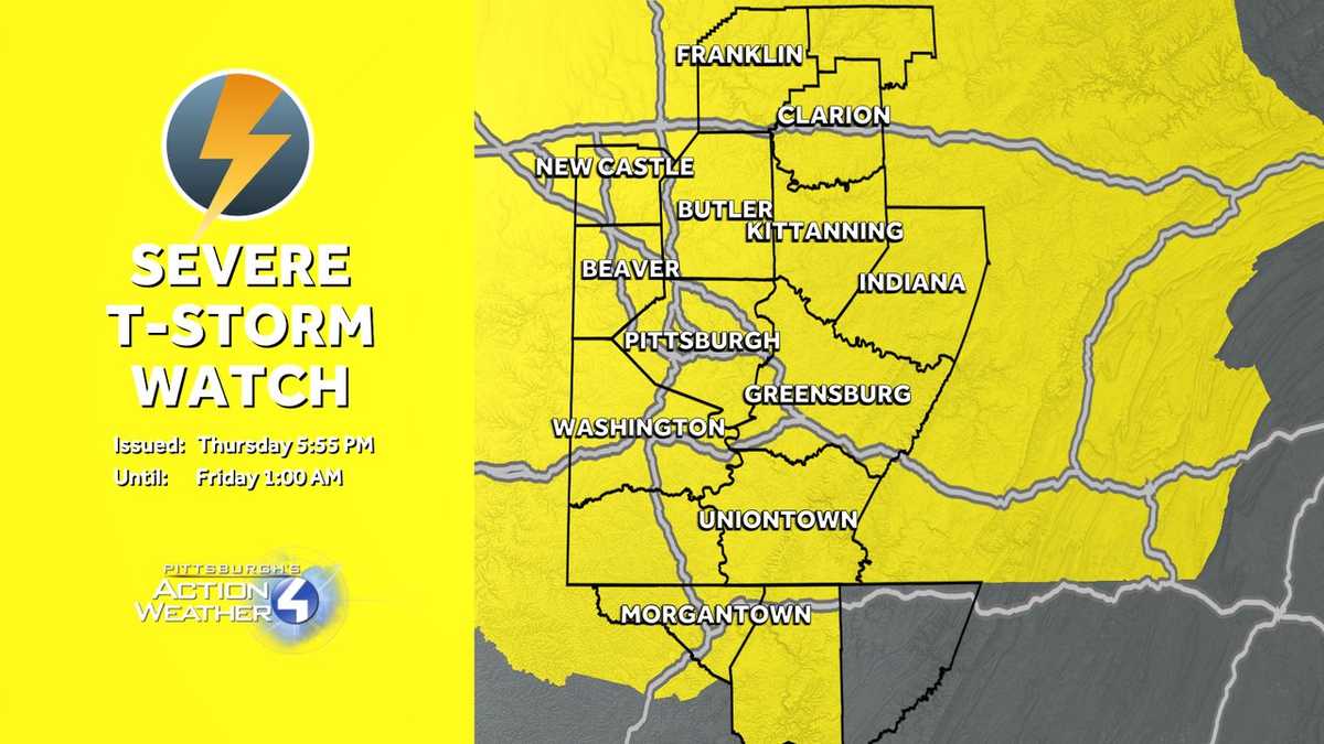 Severe thunderstorm watch issued in Western Pennsylvania