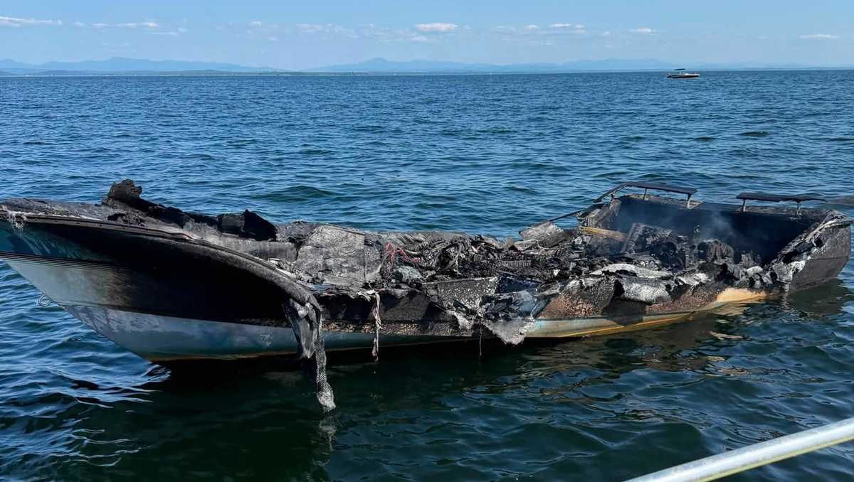 Crews from Vermont and New York work together to extinguish Lake Champlain boat fire