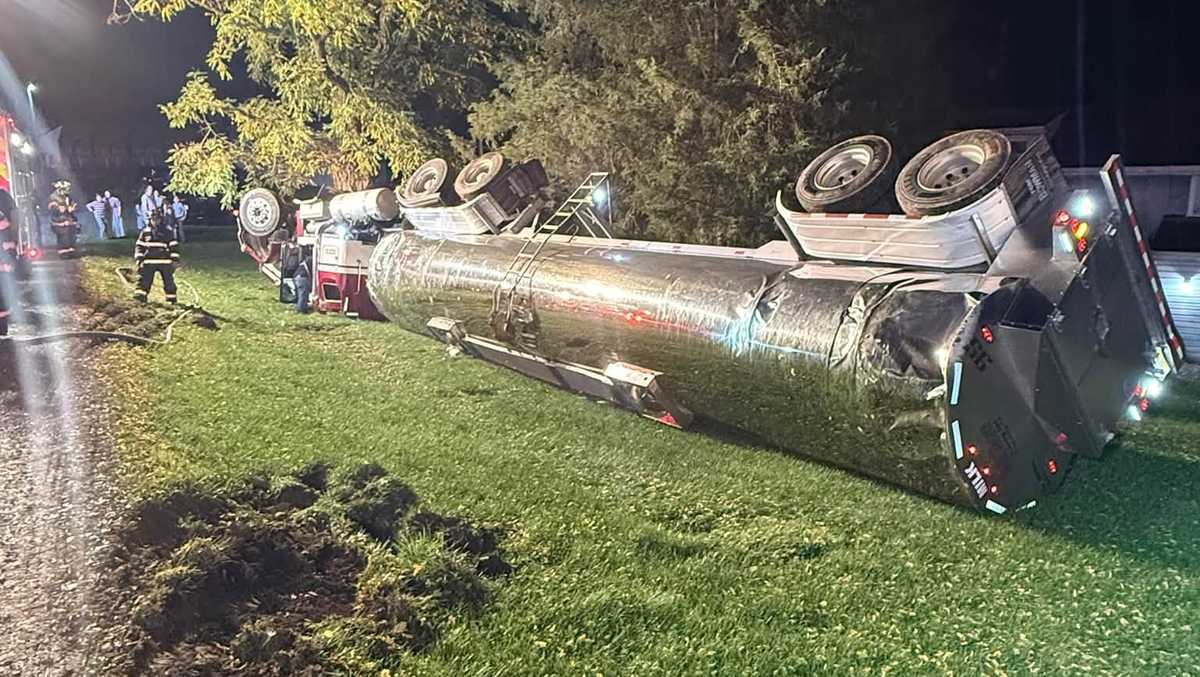 Milk tanker truck rolls over in Berks County