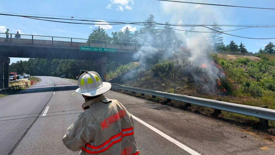 Everett Turnpike back open after crash brings down power lines, causes fire