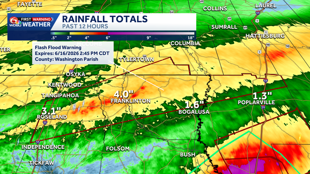 Flash Flood Warnings in effect for portions of Tangipahoa & Washington Parishes, Pearl River County