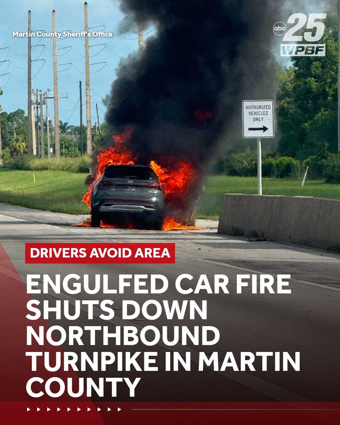 Vehicle fire shuts down northbound Florida turnpike in Martin County