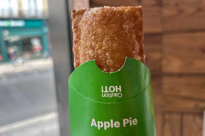 A fried apple pie sold at a McDonald’s is shown in London on Tuesday, June 16, 2026.