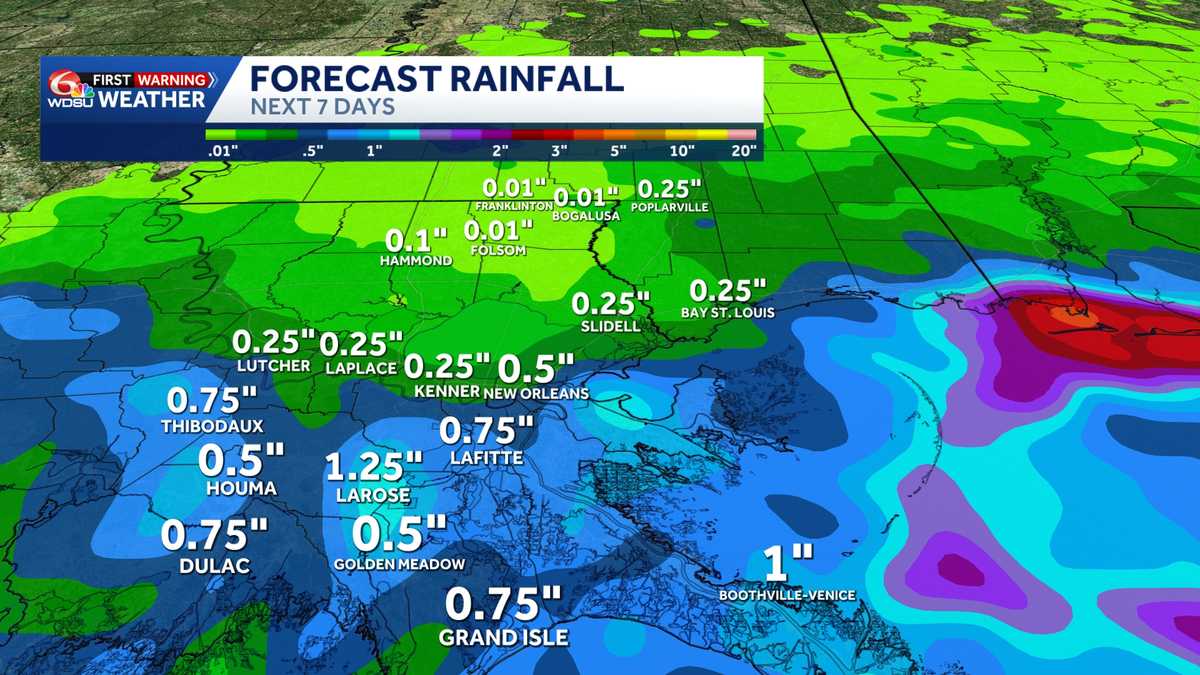 Gulf low to bring increased rain chance to Southeast Louisiana and Mississippi Sunday and Monday