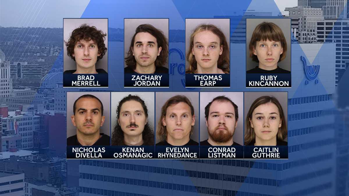 9 protesters arrested after chaining themselves to Kroger headquarters due in court