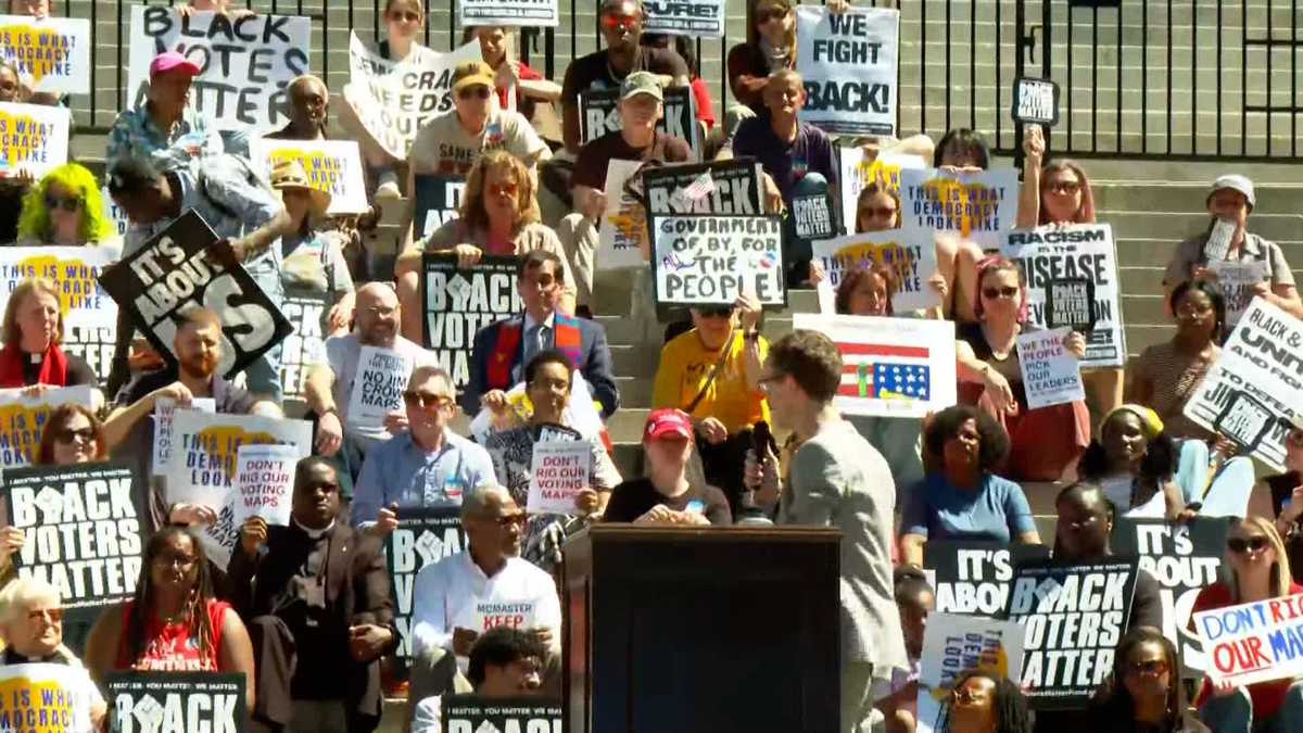 Protesters rally on Statehouse steps to oppose redistricting in South Carolina