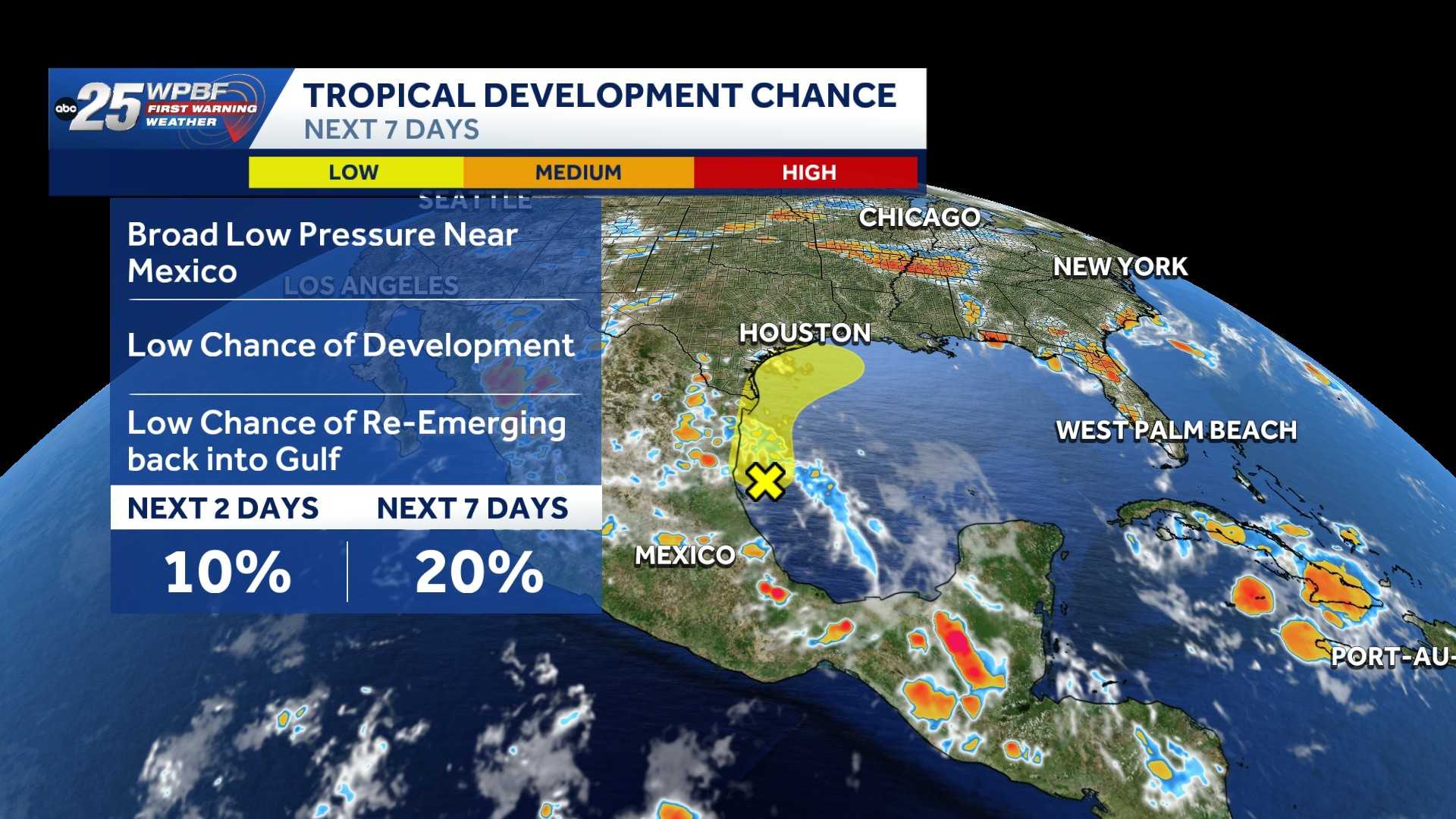 Low-pressure system forms in Bay of Campeche with marginal chance of development
