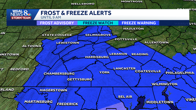 IMPACT: Freeze warning issued for all of south-central Pa.