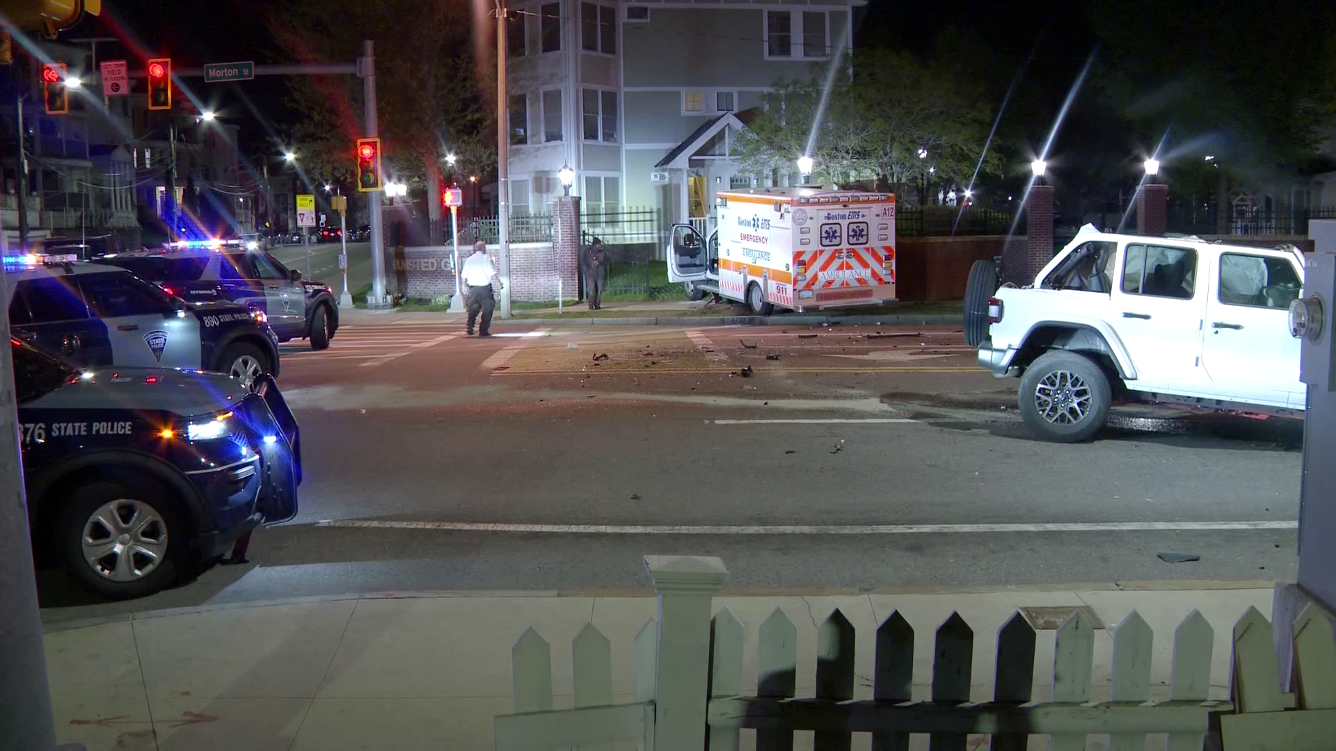 3 taken to hospital after crash between ambulance, Jeep in Boston