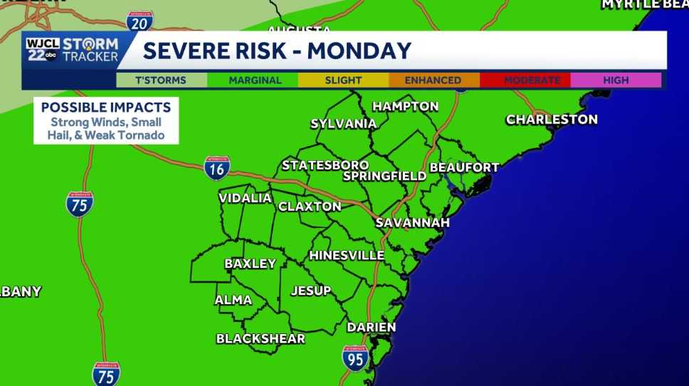 Isolated showers & t-storms possible on Monday for Southeast Georgia ...