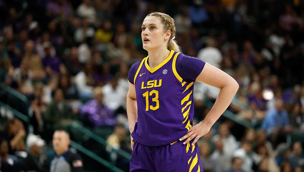 NEW ORLEANS, LOUISIANA - NOVEMBER 17: Kate Koval #13 of the LSU Tigers walks backcourt during the first half of a game