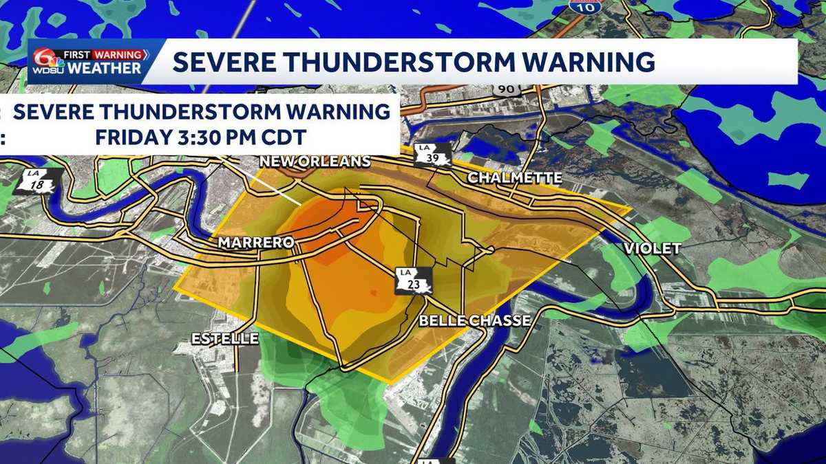 A Severe Thunderstorm Warning issued for Jefferson, Orleans, and St. Bernard Parishes