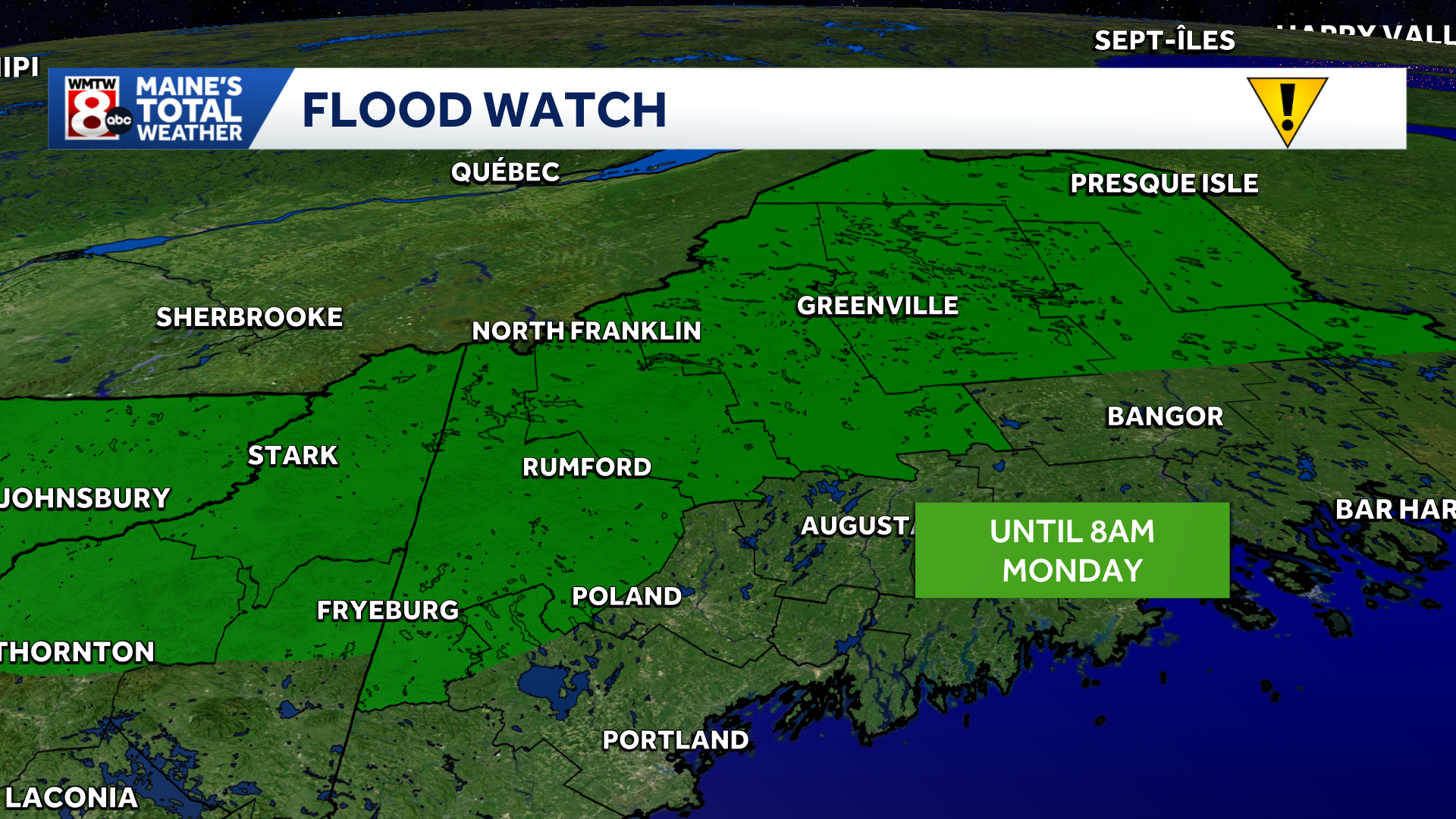 Flood watch in effect as heavy rain pushes into Maine Sunday evening
