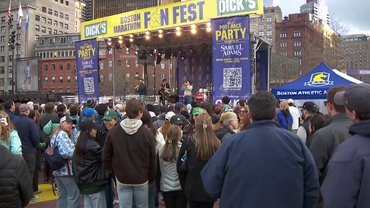Boston Marathon runners celebrate at Mile 27