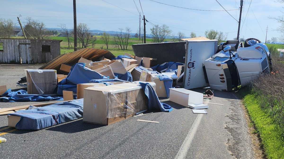 Box truck splits open, spilling cargo across Lancaster County, Pa. - WGAL