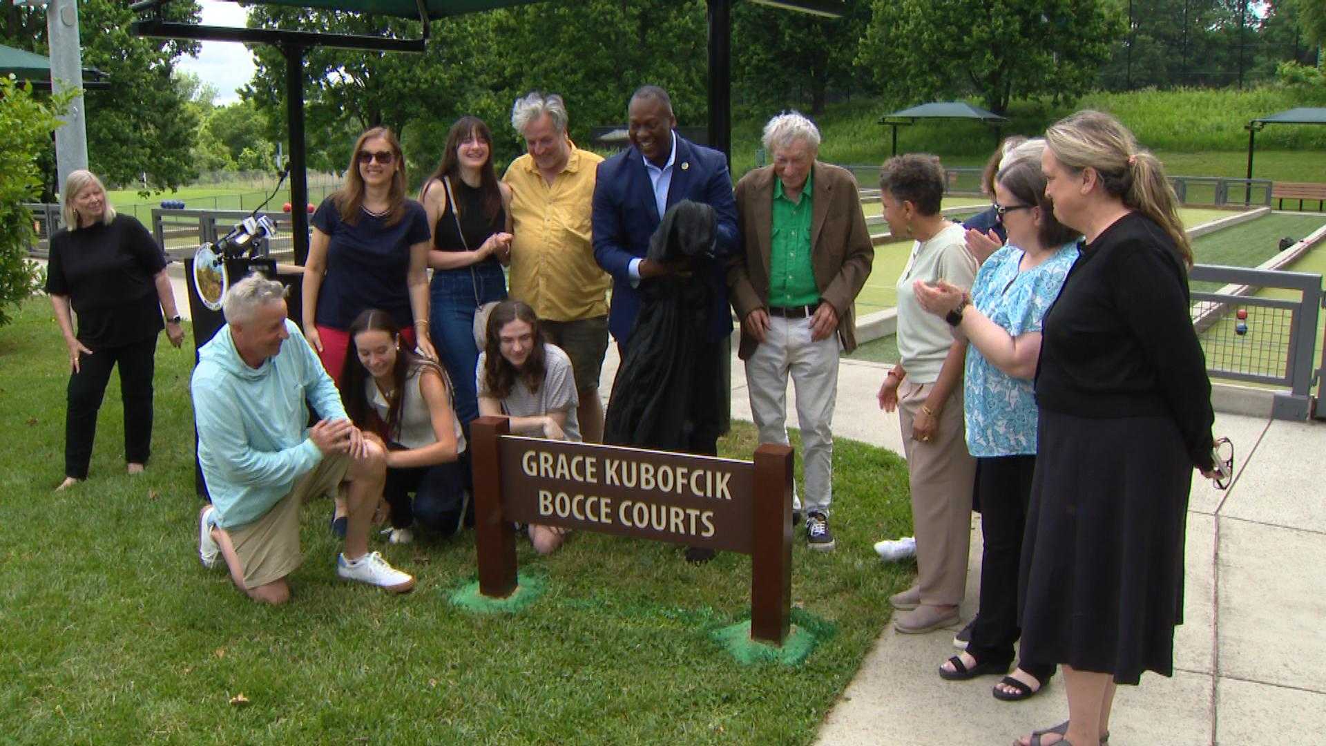 Cedar Lane Park bocce courts dedicated to Grace Kubofcik