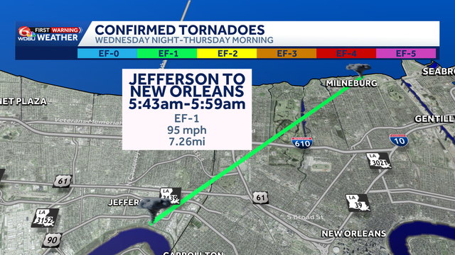 Confirmed tornado reports in southeast Louisiana