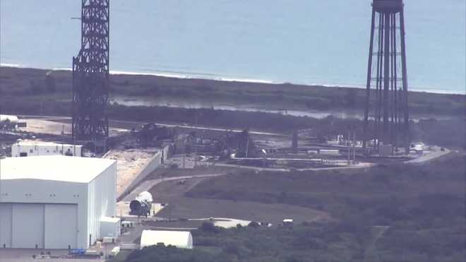 chopper 2 is over the launchpad after last night's blue origin rocket explosion