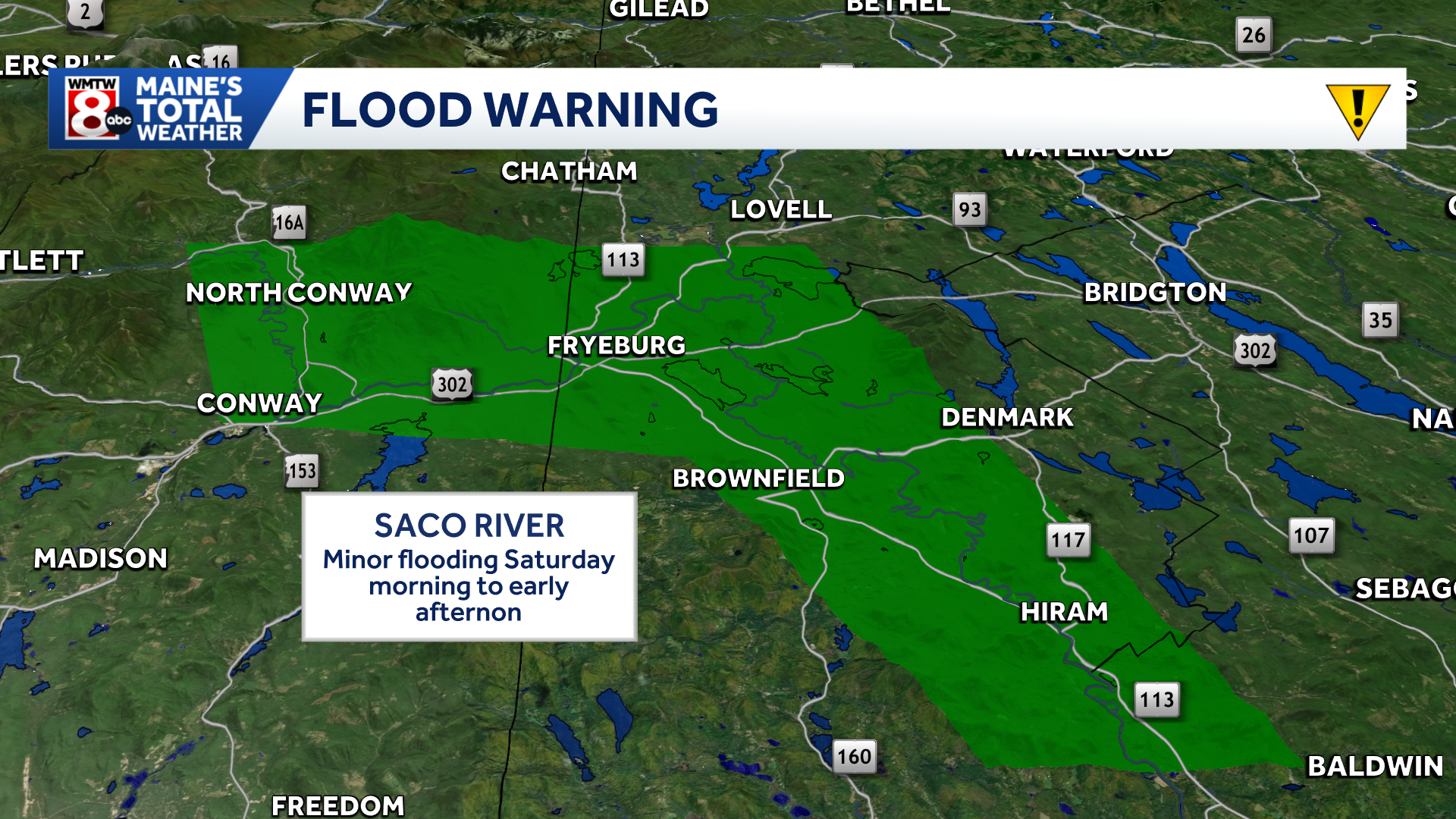 Flood warning issued for Saco River in Fryeburg-Conway area
